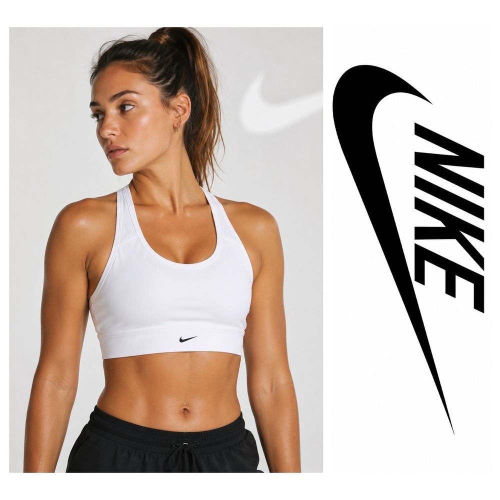 Nike Dri Fit Swoosh White Sports Bra Size L